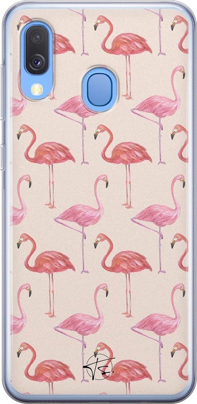 Hoesje geschikt voor Samsung Galaxy A40 - Flamingo - Soft Case - TPU - Print - Roze - Mooie Telefoonhoesjes