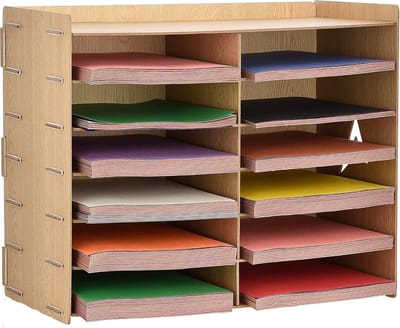 Papieropslag Organizer - Verticale Sorteerder - Bureau Organisatie - Houtnerf Afwerking - 12 Compartimenten - Bruin