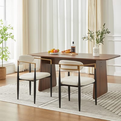 Wishdor Eetkamerstoelenset - Stoffen Zitting En Rugleuning - Metalen Frame Met Goudkleurige Accenten - Beige En Zwart - 2-Delig