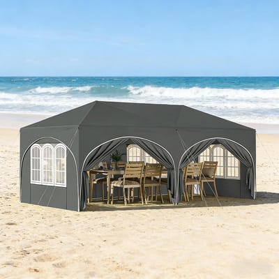 MIVRAY Partytent – Opvouwbaar 3 x 6 m – Metaal en Oxford Stof – Grijs – Met 6 Zijwanden en UV-Bescherming