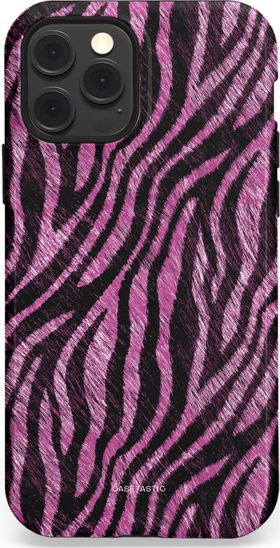 Casetastic hoesje geschikt voor Apple iPhone 12 / Apple iPhone 12 Pro - MagSafe - Dubbellaagse bescherming - Roze Paarse Zebraprint - Fashion Case - Zwart Lila