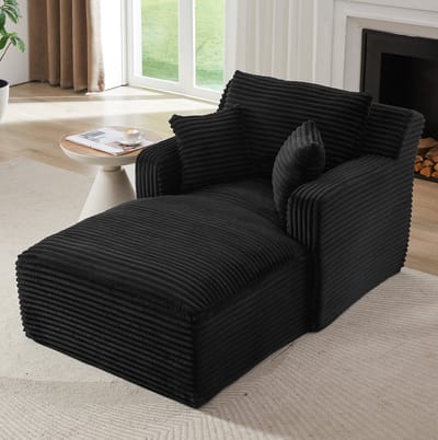 MIVRAY Chaise Longue 166 x 100 x 82 cm - Comfortabel Relaxen En Slapen Zonder Montage - Voor Woonkamer En Kantoor - Ribstof Zwart