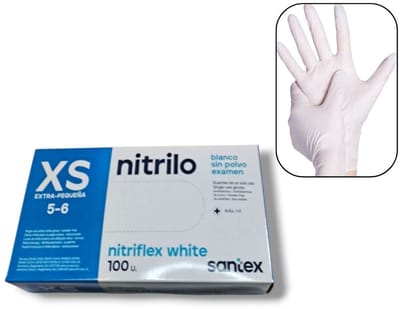 Santex - 100x Wegwerp Handschoenen - Nitrile - Wit - Powder Free - Latex free - Maat XS