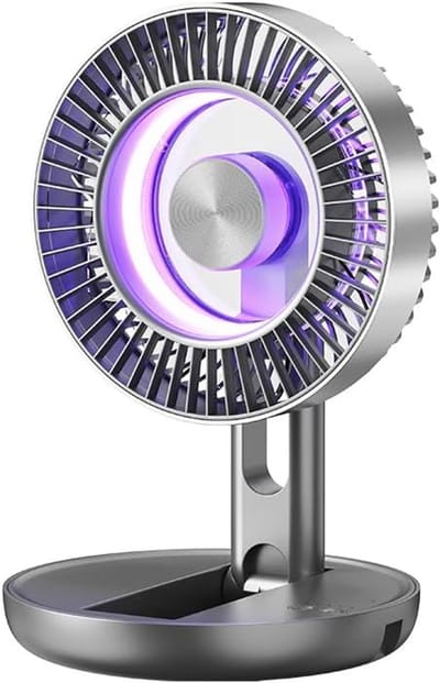 Opvouwbare USB-bureauventilator – Oplaadbaar en draagbaar – 1800mAh-batterij – 5 windsnelheden – Met meerkleurige ledverlichting – Geschikt voor kantoren thuiskantoren studentenkamers en kamperen – Grijs – Afmetingen 25 x 16 x 7 cm