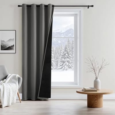 Thermo-verduisteringsgordijn met ringen - Warmte-isolerend en winddicht - 132 x 245 cm - Grijs - 1 stuk
