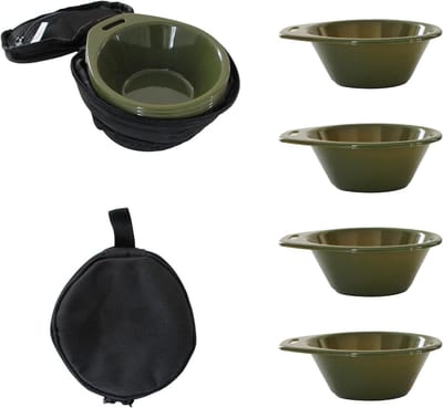Reiskom Set - Kampeerkommen Bakjes - Buiten Eten - Stapelbaar Magnetronbestendig - 180 ml - Legergroen