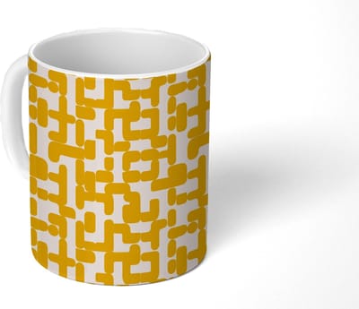 Mok - Koffiemok - Geel - Beige - Patroon - Mokken - 350 ML - Beker - Koffiemokken - Theemok