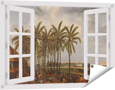 Gards Tuinposter Doorkijk Het Kasteel van Batavia - Andries Beeckman - 90x60 cm - Tuindoek - Tuindecoratie - Wanddecoratie buiten - Tuinschilderij