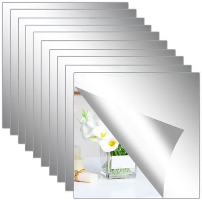 SnelShoppen - Pack van 10 Zelfklevende Spiegels 20x20 cm - Acryl Spiegels 2mm Dikte voor Badkamer, Woonkamer en Slaapkamer Decoratie