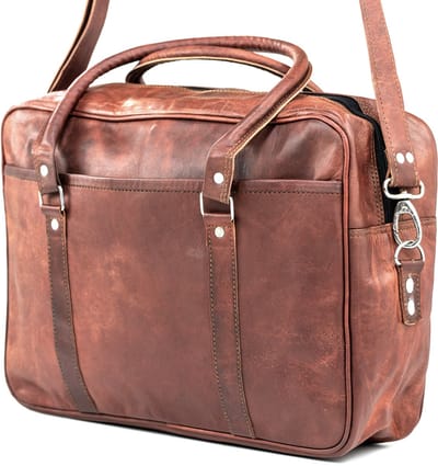 Satchel Messenger Tas van Echt Leer - Ruwe Urban Vintage Look – Cognac Bruin - 37x27x10cm – A4 documenten/Laptop 15 inch – Miramar Model 047