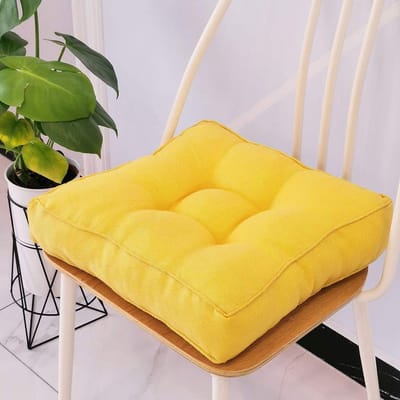 VHV - Stoelkussen - Zitkussen - Tuinstoel Kussen - Vloerkussen - Katoen - Dik gevoerd - Voor binnen en buiten - Voor eetkamerstoelen - 45 x 45 x 10 cm - Geel