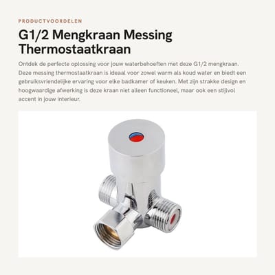 Dailygoods- Mengkraan Thermostaat - Mengkraan Voor Warm/Koud Water - Messing - Wandmontage - Automatische Kraan - Schokbestendig - Thermostaatkraan