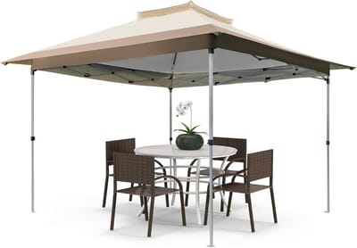 Tuinpaviljoen Waterdicht - Partytent Vouwbaar - Feest Bruiloft - Dubbel Dak Hoogte Verstelbaar - 360x360cm - Beige Bruin
