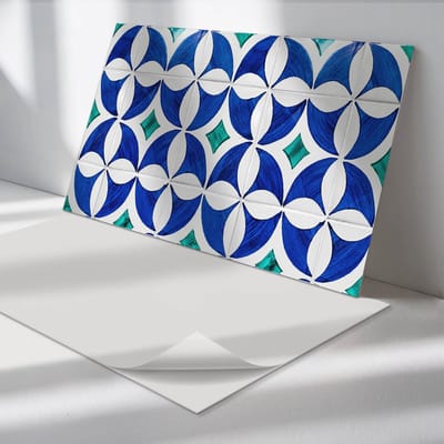 Wallfluent Vinyl Wandpaneel - Geometrische tegelpatronen Vinyl Wandbekleding - 120 cm x 60 cm - Blauw PVC wandpaneel - 1 stuk - Rechthoekig Wandbekleding Vinyl - Texturen Wandpaneel - Zelfklevend Muurpaneel - Wandpaneel Keuken en Badkamer
