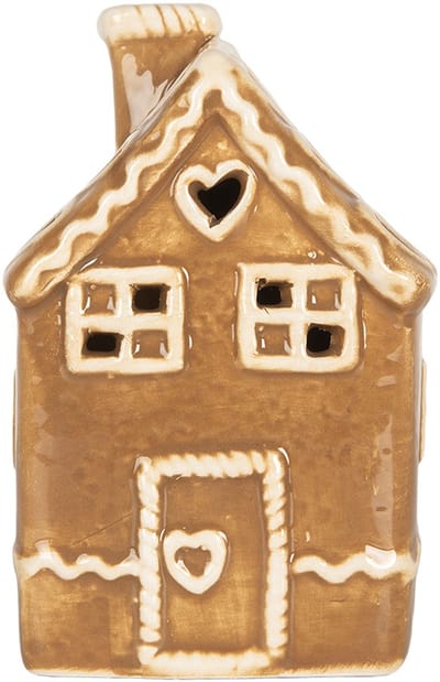 Clayre & Eef Gingerbread house met LED 7x7x11 cm Bruin Keramiek