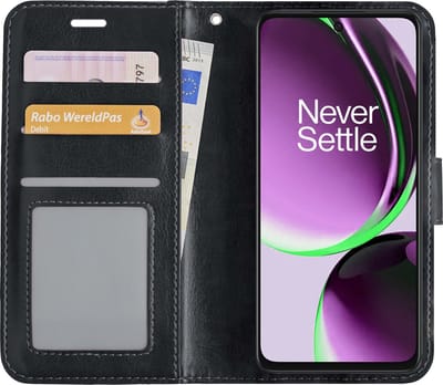 Hoesje - Met Pasjeshouder - Geschikt voor OnePlus Nord CE 3 Lite - Luxe Bookcase Portemonee - Flip Case - Kunstleer Book Case - Flipcase - Book Cover - Walletcase - Portemonneehoes - Zwart