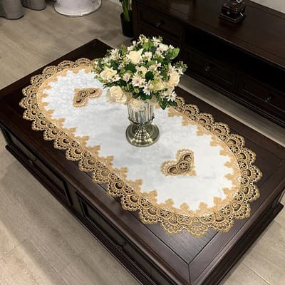 Ovale tafelhoes, eettafel, tafelkleed, Europees geborduurd polyester garen, bloemenstof, woonkamer, salontafel, placemat 70X130cm Oval