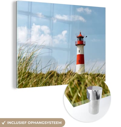 MuchoWow® Glasschilderij 160x120 cm - Schilderij acrylglas - Zee - Vuurtoren - Duitsland - Foto op glas - Muurdecoratie woonkamer - Wanddecoratie slaapkamer - Schilderijen