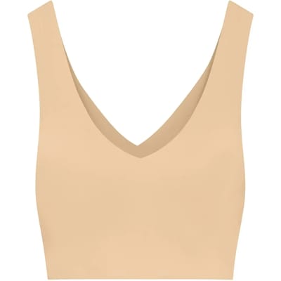 Bye Bra V-hals bh-top, naadloze draadloze bralette met lichte ondersteuning, comfortabele onzichtbare pasvorm voor dagelijks gebruik, dames, 3 kleuren, S-XXL (VK, Alpha, S, Regular, Regular, Standard, Beige)