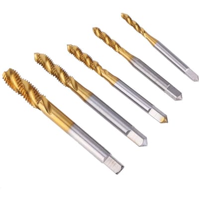 5 stuks Fluit Tap Titanium Gecoat HSS Spiraal Tapgat Schroef Tap Bits M3M8 Kit
