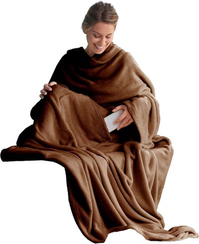 Knuffeldeken met Mouwen en Voettas - Fleece Tv-deken 150 x 180 cm