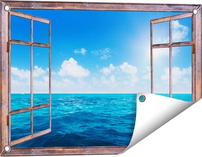 Gards Tuinposter Doorkijk Water Midden op Zee met Zonneschijn - 60x40 cm - Tuindoek - Tuindecoratie - Wanddecoratie buiten - Tuinschilderij