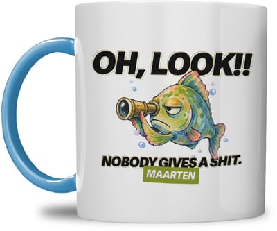 Mok | "Oh, Look! Nobody Gives a Shit" | Gepersonaliseerd met Naam | Humor mok | Licht blauw