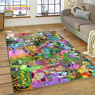 3D Spel My Singing Monsters Cartoon Vloerkleed Tapijt voor Woonkamer Slaapkamer Huisdecoratie, Vloermat Antislip voor Bank Deurmat Cadeau Kinderen 60*90cm