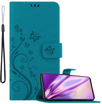 Cadorabo Hoesje geschikt voor Samsung Galaxy A51 4G / M40s in BLOEMEN BLAUW - Beschermhoes in bloemmotief met magnetische sluiting, standfunctie en kaartsleuven Book Case Cover Etui