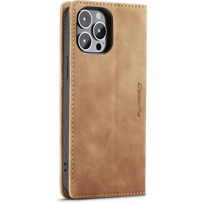CaseMe telefoonhoesje geschikt voor Apple iPhone 14 Pro Max bookcase - ruimte voor pasjes - leer - beschermhoesje - coffee