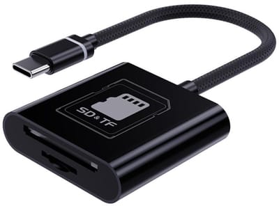 USB-C naar SD + Micro-SD (TF) Geheugenkaartlezer – Compacte Kaartadapter voor Laptop, Tablet, Camera en Smartphone - zwart