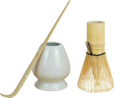 Dastium Home Matcha - Matcha Set - 3 delige set met matcha klopper, lepel en whisk houder - Matcha Whisk - Matcha Starterkit - Wit
