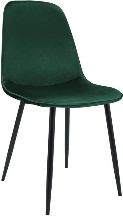 CLP Maryam Eetkamerstoel - klassiek - met rugleuning - zwart metalen frame - belastbaar tot 150 kg - Fluweel/groen