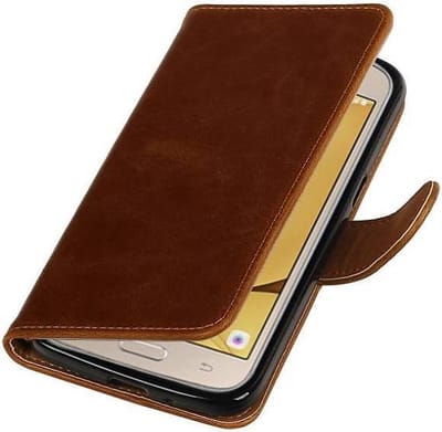 Zakelijke Book Case Telefoonhoesje Geschikt voor de Samsung Galaxy J2 2016 - Portemonnee Hoesje - Pasjeshouder Wallet Case - Bruin