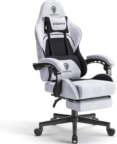 Ergonomische Gaming Stoel met Voetensteun en Massagefunctie - Comfortabele Bureaustoel Stof Zwart/Grijs