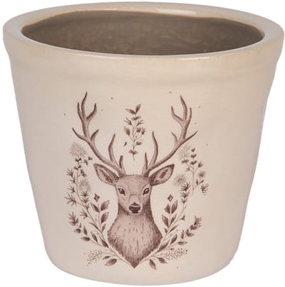 Keramiek Bloempot voor Binnen – Beige Hert – Rustieke Pot – Ø 12 cm – Hertmotief