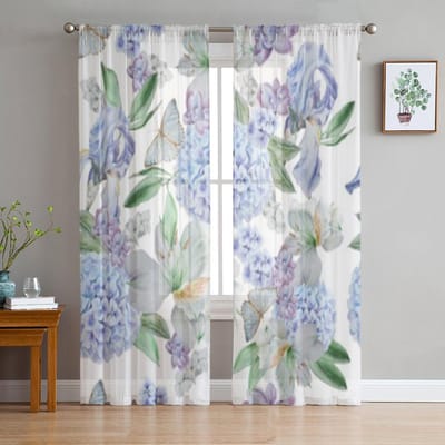 Waterverf Irissen Luxe Chiffon Transparante Gordijnen voor Woonkamer Slaapkamer Decoratie Raam Voiles Tule Gordijn 135W x 114H(cm)