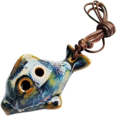 Keramische Ocarina - Muzikaal Instrument - Muziek Leren - Handgemaakt Craquelé Glazuur - 7x4 cm - Bloem Glazuur Blauw