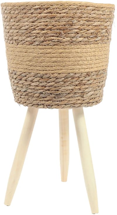 Gevlochten Plantenpot Driepoot | Ø25cm | – Handgevlochten Bloempot op Pootjes – Natuurlijke Plantenpot met Houten Frame