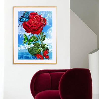 Peinture diamant broderie Rose papillon fleurs, peinture diamant faite à la main, mosaïque, broderie croisée 20X30CM blue