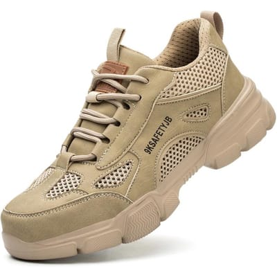 Chaussures de sécurité respirantes pour hommes et femmes, bottes de travail à embout en acier, baskets de travail indestructibles, bottes de sécurité anti-perforation 43 beige