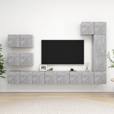 vidaXL - 8-delige - Tv-meubelset - bewerkt - hout - betongrijs