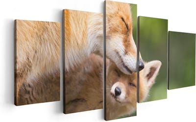 Artaza Canvas Schilderij Vijfluik Moeder Vos met haar Welp  - 100x50 - Foto Op Canvas - Canvas Print