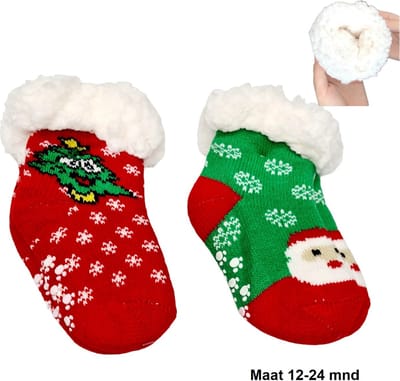 Warme Baby Fluffy Kerst Sokken 2 stuks -12-24 maanden fleece voering en anti-slip Youhomy Huissokken voor wintermaanden - Happy Christmas wintersokken Antislip baby, peuter, Meisjes, Jongens| Cadeauset Youhomy sokken