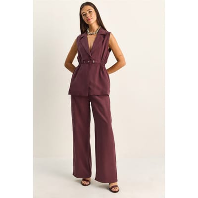 Hoge Taille Wijde Pijpen Co-ord Set met Jasje Kraag