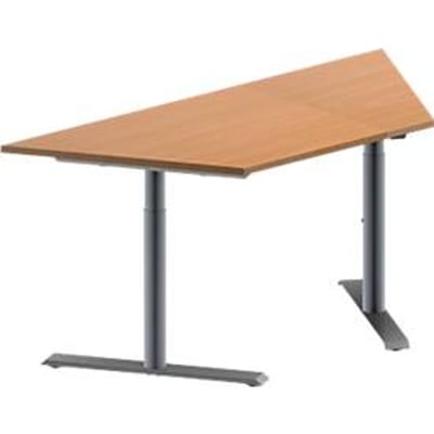 Schäfer Shop  Genius Vergadertafel MODENA FLEX, in hoogte verstelbaar, trapeziumvorm, T-poot ronde buis, B 1600 x D 800 mm, beukenpatroon