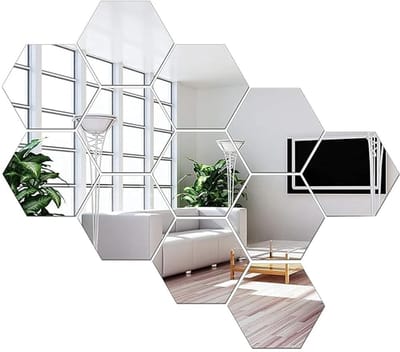 Dailygoods- Spiegel Muurstickers Set - 12 Stuks - Acryl - Wanddecoratie Woonkamer/Slaapkamer - DIY Decoratie - Zilver - Innovatief Patroon