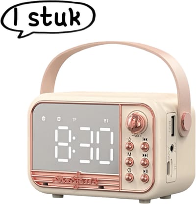 1 artikel - Luidspreker - Draadloze Bluetooth-luidspreker met wekkerfunctie - Luidspreker met mini-kaartsleuf - Cadeau - Ondersteunt TF-kaart, USB-flashdrive en AUX-interface - Vintage design - Roze
