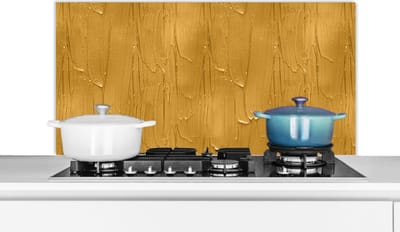 Spatscherm Keuken - Kookplaat Achterwand - Spatwand Fornuis - 100x50 cm - Verf - Patronen - Oker - Aluminium - Wanddecoratie - Muurbeschermer - Hittebestendig
