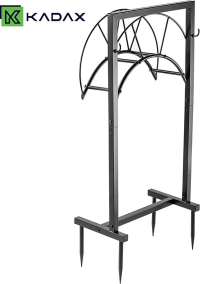 KADAX Tuinslanghouder, vrijstaand, 45 x 85 cm, slanghouder van gepoedercoat staal, geschikt voor maximaal 45 m tuinslang, slanghouder (zwart)